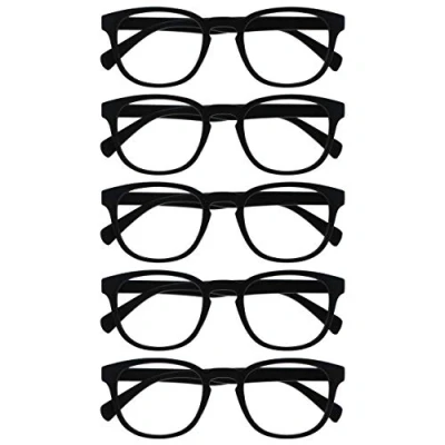 Abbildung von OPULIZE Pop Lesebrille 5er Pack Keck Rund Matt Rahmen Federscharniere Kratzfest Schwarz Herren Damen RRRRR2 1 +3.50