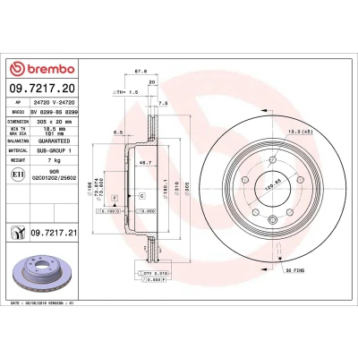 Abbildung von BREMBO COATED DISC LINE 09.7217.21 Bremsscheibe 305 20 5 innenbelüftet beschichtet JAGUAR: XJ Saloon