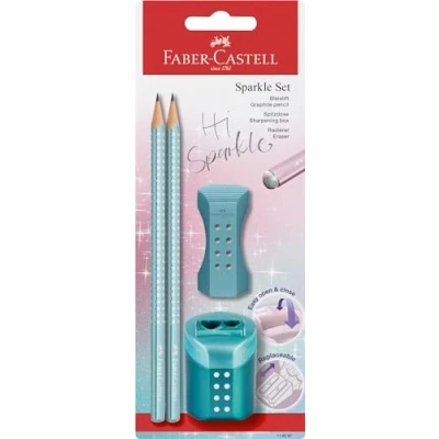 Abbildung von FABER CASTELL 118297 Bleistifte Set Sparkle, mit Spitzer, Radiergummi und 2 Bleistifte, Schreibset ocean metallic