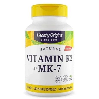 Abbildung von Healthy Origins, Vitamin K2 als MK7, 100mcg, 180 vegetarische Weichkapseln, Laborgeprüft, Hochdosiert, Glutenfrei, Sojafrei, Ohne Gentechnik