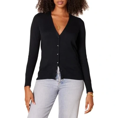 Abbildung von Amazon Essentials Damen Leichter Cardigan mit V Ausschnitt (in Übergröße erhältlich), Schwarz, XXL