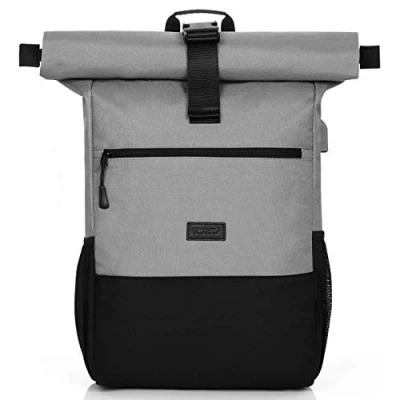 Abbildung von RJEU Rolltop Rucksack für Damen und Herren,Daypack mit 12 17 Zoll Laptopfach,Wasserdichter Anti Diebstahl (S33 DarkGray)