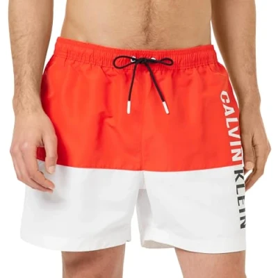 Abbildung von Calvin Klein Swimwear Medium Drawstring Block Badeshorts, Herren, Größe: Medium, Hot heat