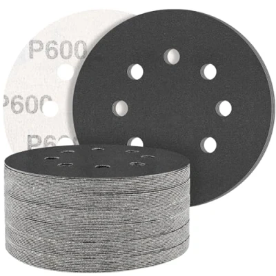 Abbildung von STEBRUAM 50 Stück Siliciumcarbid Schleifpapier 125mm Klett 600 körnung,Profi 125 Rund 8 Loch Nass und Trocken Schleifscheibe,Besten für Metall Autos