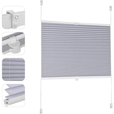 Abbildung von Sekey Plissee ohne Bohren Verdunkelung, Fenster Klemmfix Jalousie 130 cm breit, Verspannt Blickdicht Sonnenschutz Fensterollo, 130x150cm, Blaugrau