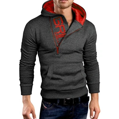 Abbildung von Grin&amp;Bear Slim fit Halfzip Jacke Kapuze Hoodie Sweatshirt Kapuzenpullover, anthrazit rot, XL, GEC401
