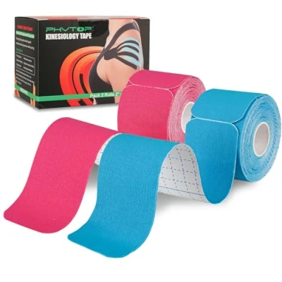 Abbildung von PHYTOP Kinesiotapes (40 Streifen, 25cm x 5cm) Latexfreie Kinesiologie Tape für Sport Physiotape ideal zur Unterstützung von Knie, Schulter und Ellbogen