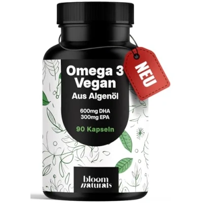 Abbildung von Omega 3 Kapseln Hochdosiert Vegan 90 2000mg Algenöl 600 mg DHA &amp; 300 EPA Produziert in Deutschland Laborgeprüft