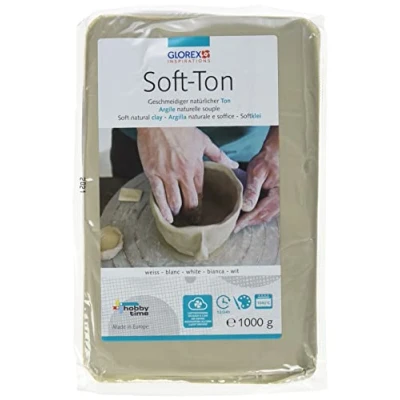 Abbildung von GLOREX 6 8075 201 Soft Ton weiß 1000 g, natürlicher, besonders weicher und geschmeidiger Ton, lufthärtend für Brennofen geeignet, sehr gut Kinder geeignet