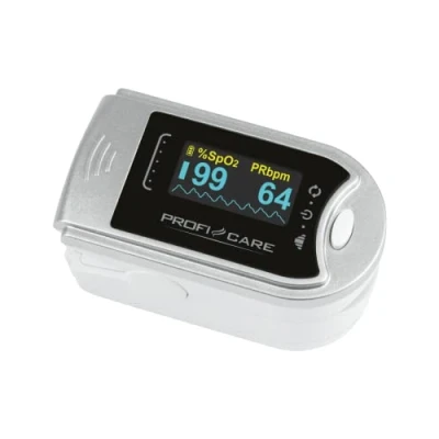 Abbildung von ProfiCare® Pulsoximeter Fingeroximeter für die Messung von Puls und Sauerstoffsättigung am Finger, 3in1 zur Puls, u. Perfusionsindex, Oximeter Fingerclip PC PO 3104