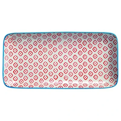 Abbildung von Bloomingville Servierplatte Emma Retro Servierteller eckig Vintage rechteckige L 31 x H 3 W 15,5 cm, rot, Keramik
