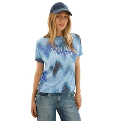 Abbildung von Cecil Wording Tshirt basic, Damen, Größe: Medium, Blau