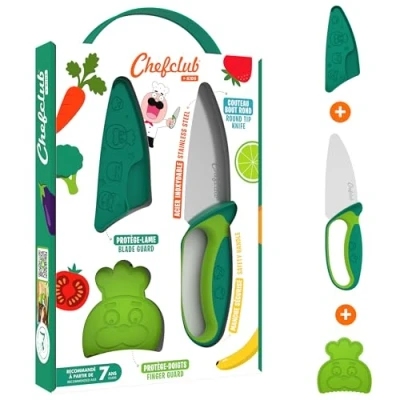 Abbildung von Chefclub Kids Messer für Kinder in Grün Kindermesser mit Fingerschutz, Klingenschutz und ergonomischem Griff Küche Küchenutensilien Kleinkinder