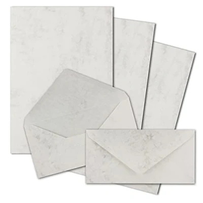 Abbildung von 25x Briefpapier Set DIN A4 mit Lang Briefumschlägen, Nassklebung Grau Marmoriert mattes Schreibpapier Kuverts FarbenFroh by GUSTAV NEUSER