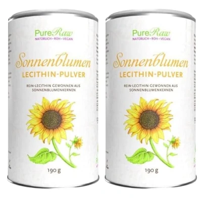 Abbildung von Sonnenblumenlecithin Pulver Lecithin aus Sonnenblumen Kernen Veganes Phosphatidylcholin Emulgator Sunflower Powder Phosphatidylcholine PureRaw 380g (=2x 190g)
