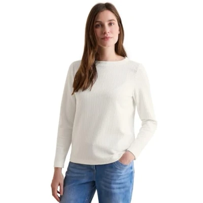 Abbildung von Cecil Struktur Langarmshirt, Damen, Größe: Small, Weiß