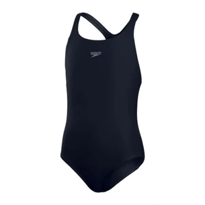 Abbildung von Speedo Mädchen ECO Endurance+ Medalist Badeanzug Chlorbeständig Recyclingmaterial Bequeme Passform Schwimmunterricht Badeurlaub Badeanzug, True Navy, 5 6