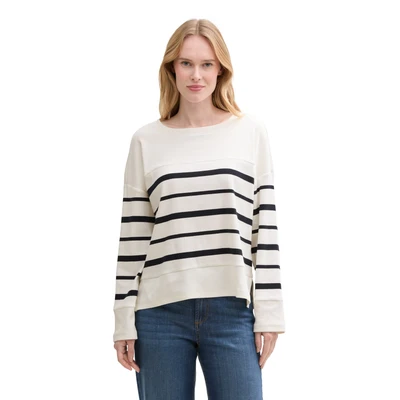 Abbildung von TOM Tailor Langarm Sweatshirt, Damen, Größe: 3XL, Offwhite blue irregular stripe