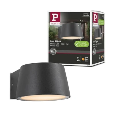 Abbildung von Paulmann 94713 LED Wandleuchte Capea insektenfreundlich IP44 96x128mm 2200K 6W 550lm 230V 98 Schwarz Aluminium Goldlicht Wandlampe Goldllicht, Anthrazit