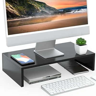 Abbildung von FITUEYES Monitorständer Bildschirmständer aus Holz Ergonomischem Laptop Druckerständer für Monitor Drucker Fernseher 42,5x23,5x10cm Schwarz DT104201WB
