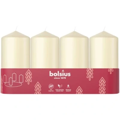 Abbildung von Bolsius Adventszeit Stumpenkerze elfenbein 10cm 4 Pack Dekorative Kerze Mit natürlichem Pflanzenwachs Ohne Palmöl