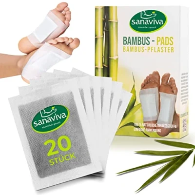 Abbildung von sanaviva® Bambuspflaster 20 Stück Fußpflaster aus natürlichem Bambus Essig und Turmalin Pflaster für Fuß Foot Pads Bambuspads (20 Stück)