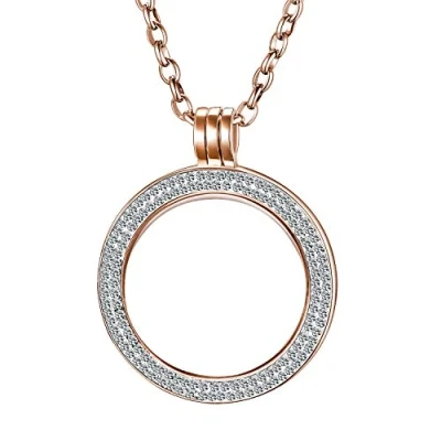 Abbildung von Morella Damen Halskette 70 cm Edelstahl mit Schmuckmünze Zirkonia Coin Anhänger 33 mm Rosegold