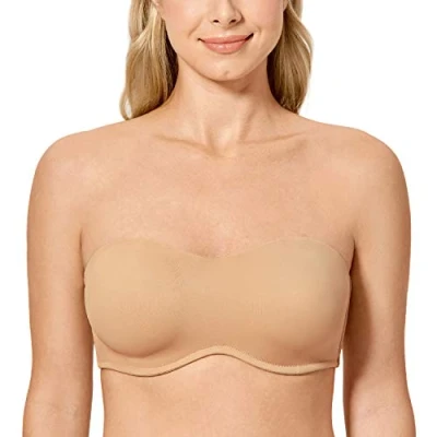 Abbildung von DELIMIRA Damen Trägerloser BH T Shirt mit Bügel Große Größen ohne Einlagen Taupe Tan 95F