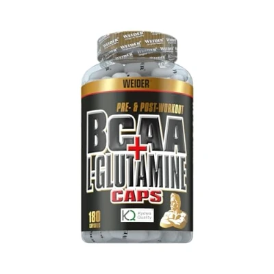 Abbildung von WEIDER BCAA Kapseln mit Glutamin, Aminosäuren hochdosiert, Amino Komplex für Fitness, Bodybuilding u. Krafttraining, Essentielle den Muskelaufbau, 180