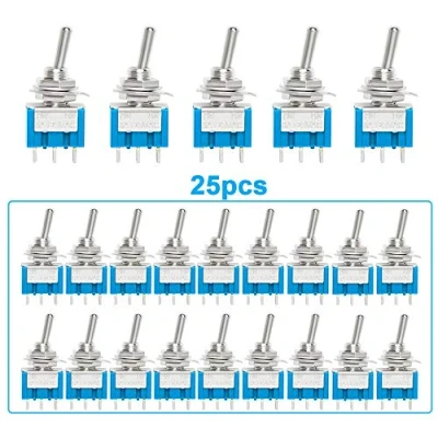 Abbildung von QitinDasen 25Pcs Professionell 6A / 125V Auto Mini Kippschalter, SPDT 3 Polig Rocker Toggle Switch MTS 102, EIN/EIN 2 Position Wippschalter mit Metallhebel