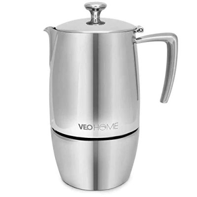 Abbildung von VeoHome Mokka Pot Espressokocher 10 Tassen 500 ml Edelstahl italienische kanne Induktionsherd, Gas, Keramik, Elektrik ohne Aluminium Doppelfilter Technologie