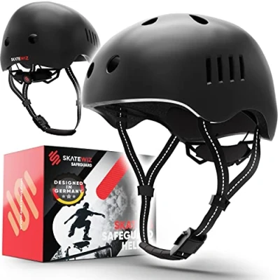 Abbildung von SKATEWIZ Fahrradhelm Helm Fahrrad Leichter Skaterhelm, Mountainbike &amp; BMX Größe L in Schwarz Herren Damen matt