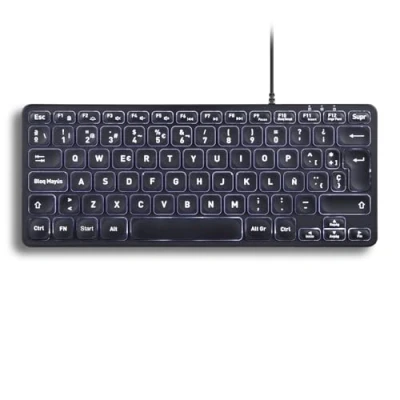 Abbildung von Perixx PERIBOARD 332 Mini USB Tastatur mit Hintergrundbeleuchtung, Kabel, Scheren Tasten, Typ X, weiße Hintergrundbeleuchtung Schwarz Spanisch QWERTY
