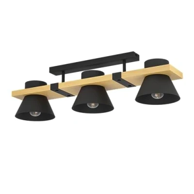 Abbildung von Eglo 43955 Deckenleuchte MACCLES Stahl schwarz, Holz braun E27 3X15W L:78cm B:18cm H:20.5cm dimmbar
