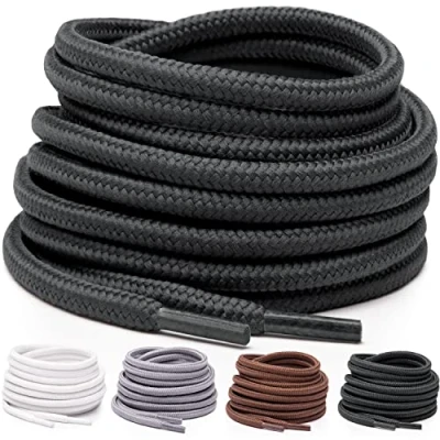 Abbildung von Miscly 3 Paar Schnürsenkel Rund Reißfest für Sportschuhe, Sneaker und Stiefel, Ø 4 mm (69 cm, Schwarz)