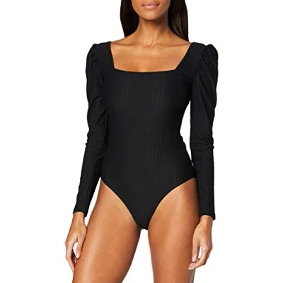 Abbildung von Urban Classics Damen Ladies Rib Puffer Sleeve Body LS T Shirt, Black, M