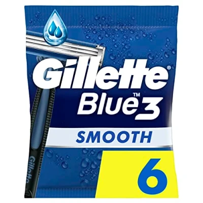 Abbildung von Gillette Blue3 Smooth Einwegrasierer Männer, 6 Rasierer mit 3 fach Klinge, um 40 beweglicher Schwenkkopf, Gleitstreifen ComfortGel Technologie
