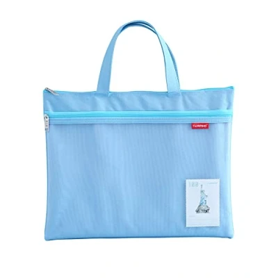 Abbildung von A4 Dokumententasche Zip Beutel Tragetasche Nylon Mesh Wasserdichte Doppel Reißverschluss Klein Etiketten Schüler Büro Liefert Reisetasche Blau