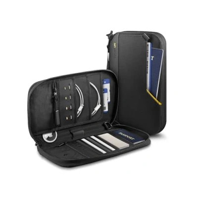 Abbildung von Spigen Life Klasden Reisepass Tasche mit RFID Blockierung und SIM Karten Pin Reiseorganizer für Familie Passport Hülle Damen Herren Schwarz