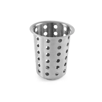 Abbildung von HENDI Besteckkorb Edelstahl Ø 9,7 x 13,7 cm rund gelocht, Besteckbehälter