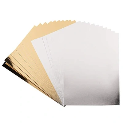 Abbildung von Ideen mit Herz Spiegel Karton Metallpapier Bastelpapier metallic 20 Bogen Din A4 200 g/qm (silber &amp; hellgold)