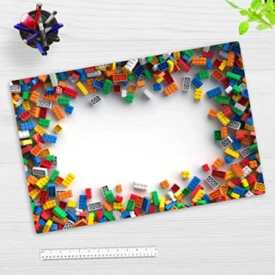 Abbildung von Schreibtischunterlage für Kinder Legoteile Schreibunterlage aus Premium Vinyl Made in Germany (60 x 40 cm)