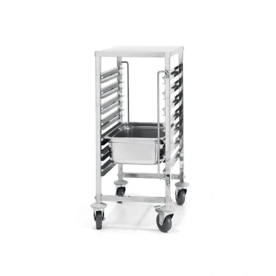Abbildung von HENDI Tablettwagen GN 1/1 Edelstahl 38 x 55 92,5 cm 4x Rollen beidseitige Verriegelung für Behälter und Tabletts, Gastro Abräumwagen