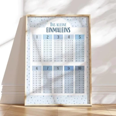 Abbildung von MeinBaby123® 1x1 Poster Einmaleins Trainer für Kinder Lernposter DIN A2 Mathematik Grundschule das kleine lernen inklusive 4x Übungsblätter (kleines blau A2)