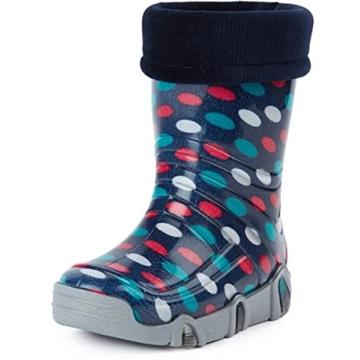 Abbildung von Ladeheid Kinder Mädchen Jungen Gummistiefel gefüttert Swk 24 (Dunkelblau Punkte, 29/30 EU)