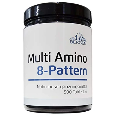 Abbildung von Multi Amino EAA 8 Pattern 500 Tabletten mit je 1000 mg Master Protein Formel essentielle Aminosäuren aus Hülsenfrüchten BCAA Hochdosiert Vegan Laborgeprüft