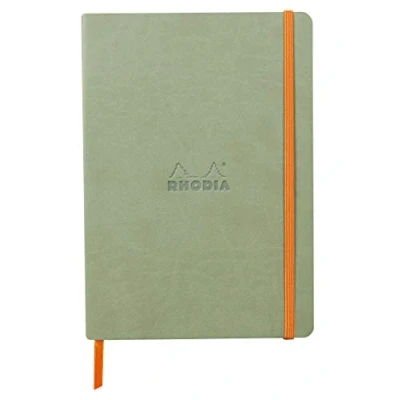 Abbildung von Rhodia 117375C Notizheft Softcover Rhodiarama DIN A5 (14,8x21 cm), 80 Blatt, liniert Clairefontaine Papier Elfenbein 90g Lesezeichen, Gummizugverschluss, Cover aus Kunstleder Seladon, 1 Stück