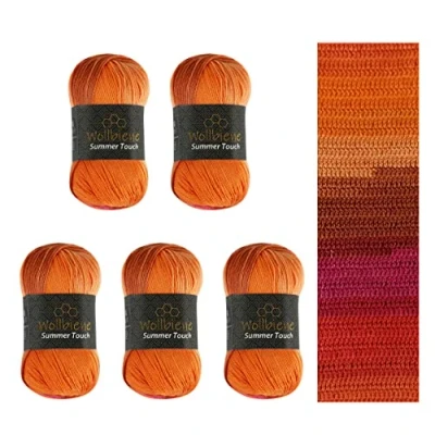 Abbildung von Wollbiene Summer Touch Batik 5 x 100 Gramm Wolle Mehrfarbig mit Farbverlauf, 500 merzerisierte Strickwolle Microfiber Acryl (510 orange pink)