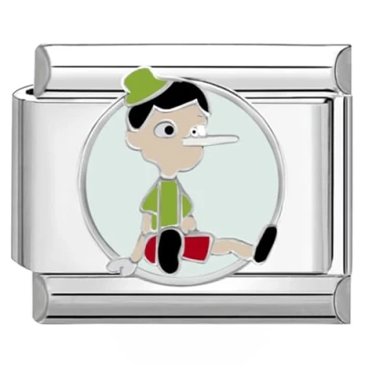 Abbildung von Quiges 9mm Italian Style Charm Modul Edelstahl Pinocchio für Italienische Armbänder