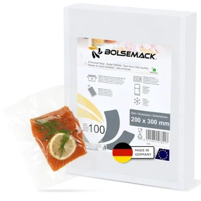 Abbildung von BOLSEMACK Vakuumierbeutel 20x30cm Vakuumbeutel 100 Stück für alle Vakuumierer &amp; Lebensmittel Vakuumiergerät Vacuum bags reißfest BPA frei